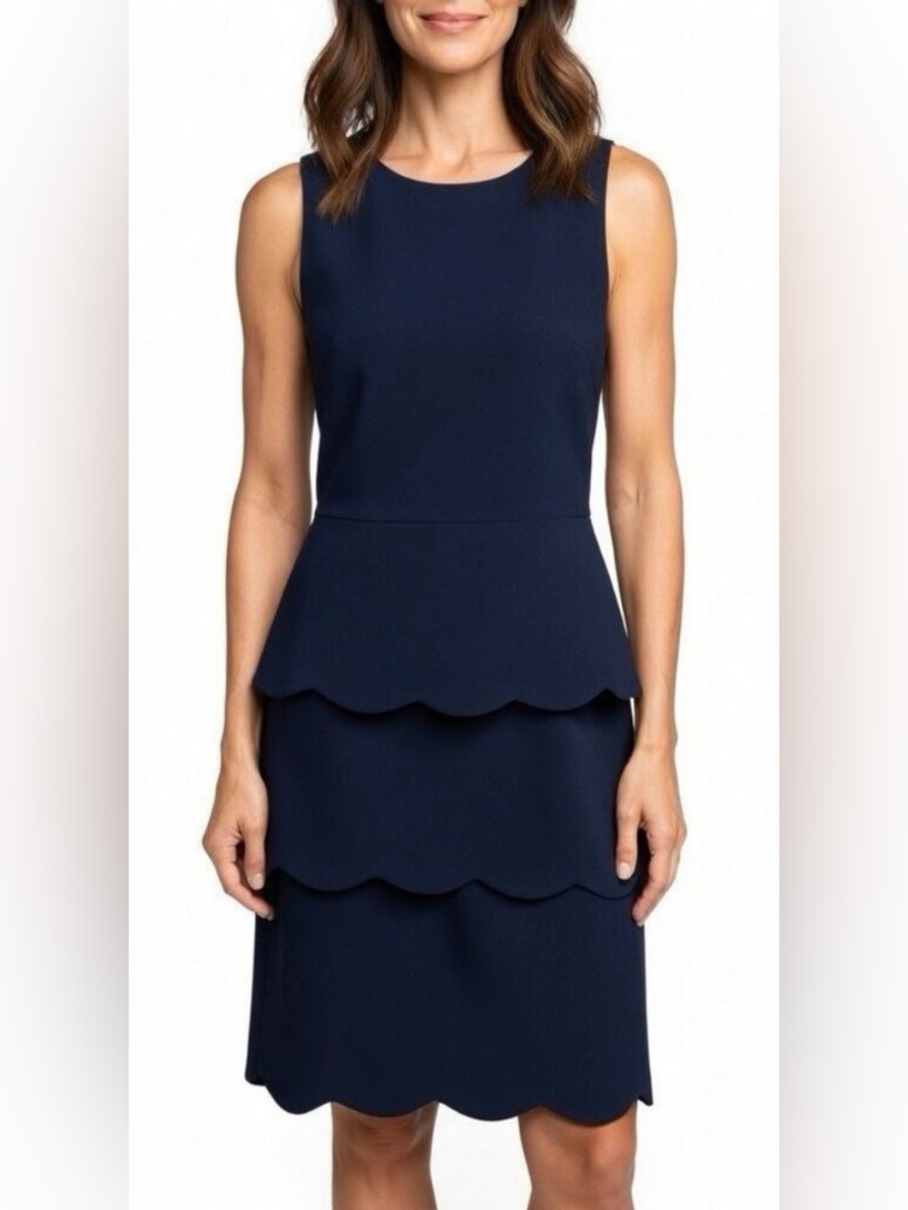 J. McLaughlin Navy Sleeveless Scalloped Tiered Dress Size 4